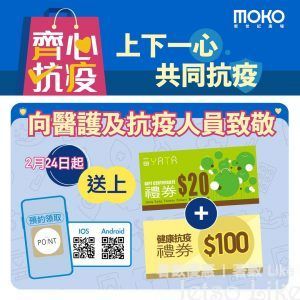 MOKO 新世紀廣場 醫護及抗疫人員 免費領取 HK$20一田禮券換領證