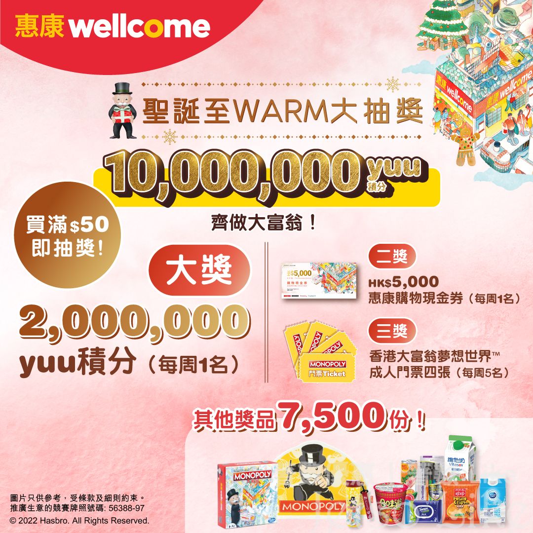 惠康 聖誕至WARM大抽奬 1千萬yuu分齊做大富翁